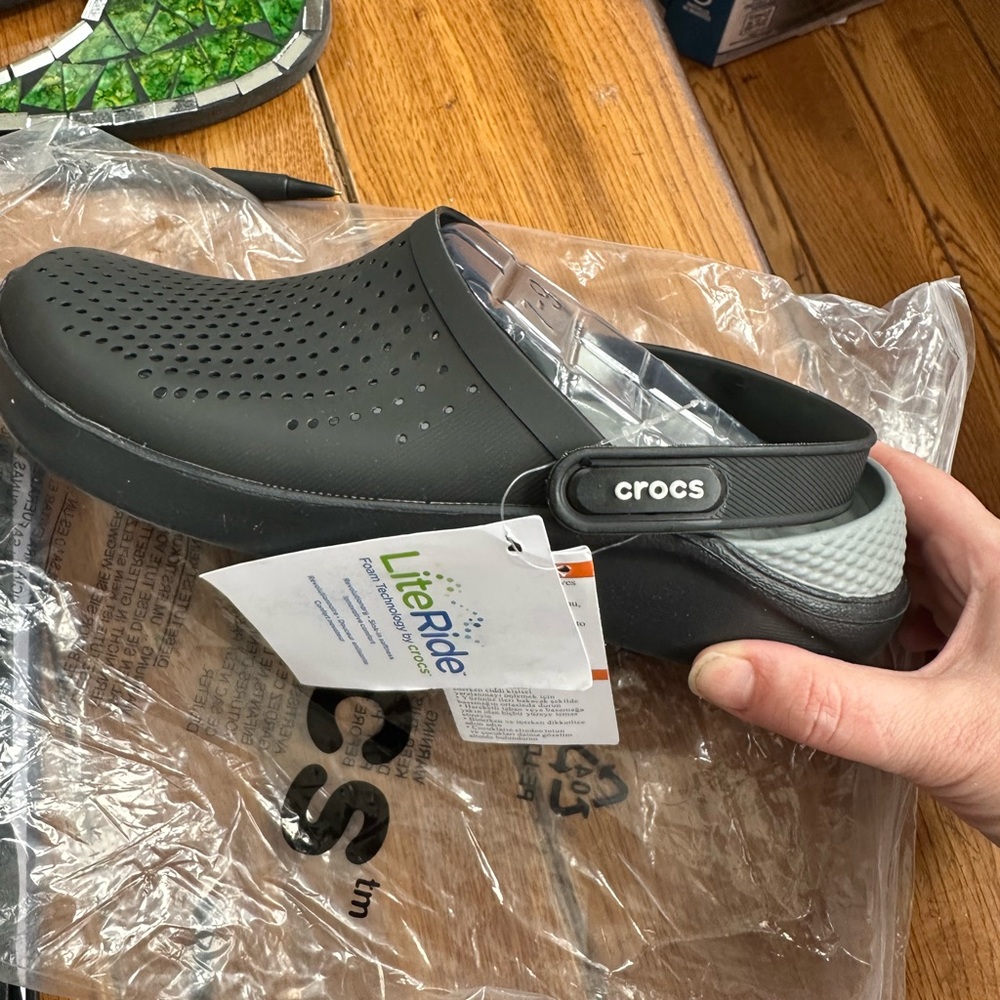 CROCS Black Slip-On Clogs with Gray Insole